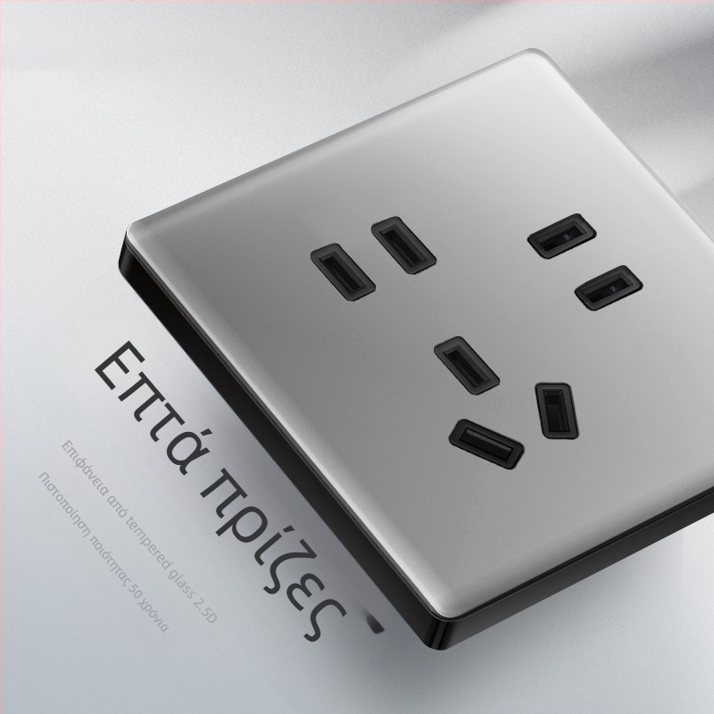 1-γραμμή κρυφή USB υποδοχή με διακόπτη από tempered glass, τύπος 86, LED, εγκατάσταση 60x60 mm, επαφές από μπρονζέ Tin-φωσφόρου