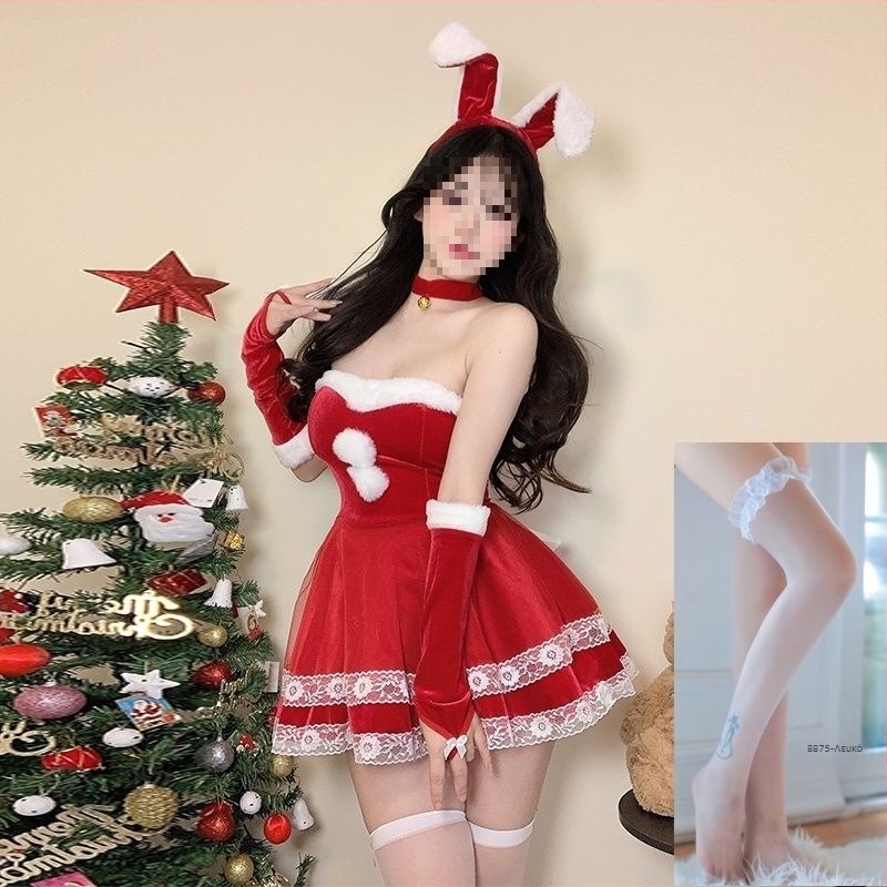 Κοστούμι cosplay κορίτσι-κουνέλι - Unisex, ντύσιμο σε στυλ αεροσυνοδού με γούνινο γιακά, χωρίς μανίκια, μίγμα spandex, παντελόνια πέντε τεταρτών, Άνοιξη 2025