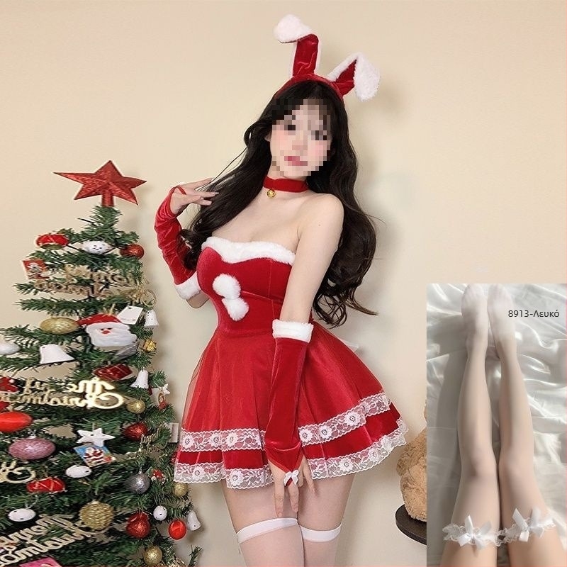 Κοστούμι cosplay κορίτσι-κουνέλι - Unisex, ντύσιμο σε στυλ αεροσυνοδού με γούνινο γιακά, χωρίς μανίκια, μίγμα spandex, παντελόνια πέντε τεταρτών, Άνοιξη 2025