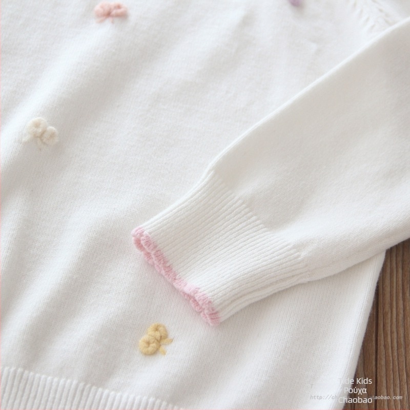 Παιδικό πλεκτό πουλόβερ, μονόχρωμο, με στρογγυλό γιακά, μακριά μανίκια, ύφασμα γούνας κουνελιού, άνοιξη 2025