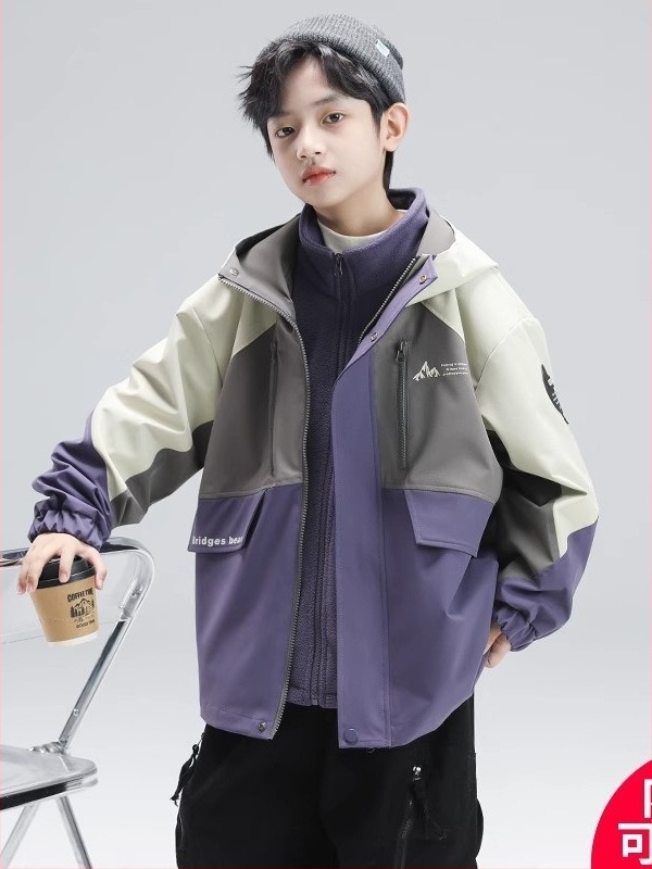 Παιδικό μπουφάν σκι 3-σε-1 για εξωτερικούς χώρους, αδιάβροχο 1500 mm, αντιανεμικό, με κουκούλα και αποσπώμενο επένδυμα από πολυεστέρα, με πλήρως ραμμένες σφραγισμένες ραφές