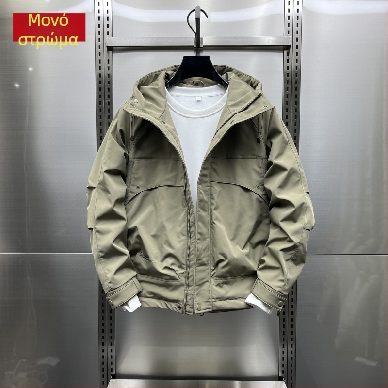 Ανδρικό μπουφάν με κουκούλα, επένδυση από βαμβάκι, φαρδιά γραμμή, με φερμουάρ