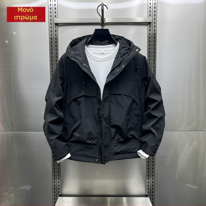 Ανδρικό μπουφάν με κουκούλα, επένδυση από βαμβάκι, φαρδιά γραμμή, με φερμουάρ