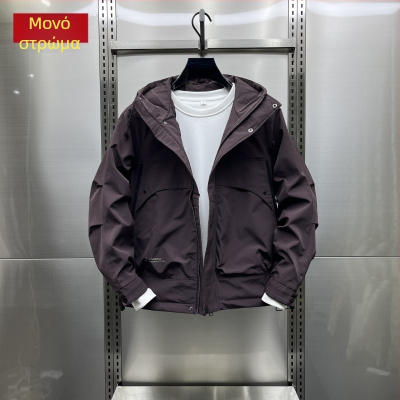 Ανδρικό μπουφάν με κουκούλα, επένδυση από βαμβάκι, φαρδιά γραμμή, με φερμουάρ