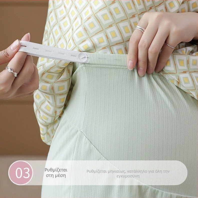 Παντελόνια εγκυμοσύνης με υποστήριξη για την κοιλιά, ύφασμα Ice Silk, πολυεστέρας 80–95%, φαρδιά γραμμή, μεσαίου πάχους