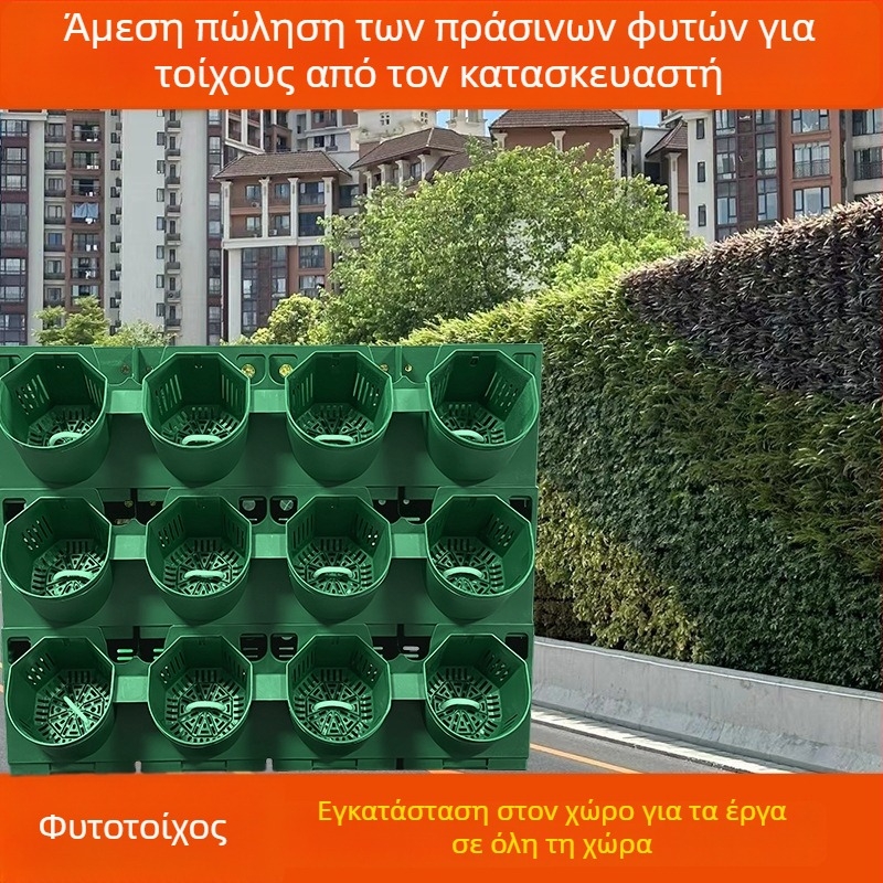 Κουτί τοιχικού πρασινίσματος με ζωντανά φυτά — επιτοίχιο, διάμετρο βάσης 10 cm, διαπερατό, βιοαποδομήσιμο, μηχανουργικά επεξεργασμένο, αγροτικό στυλ, κατάλληλο για ξενοδοχεία και εμπορικά κέντρα