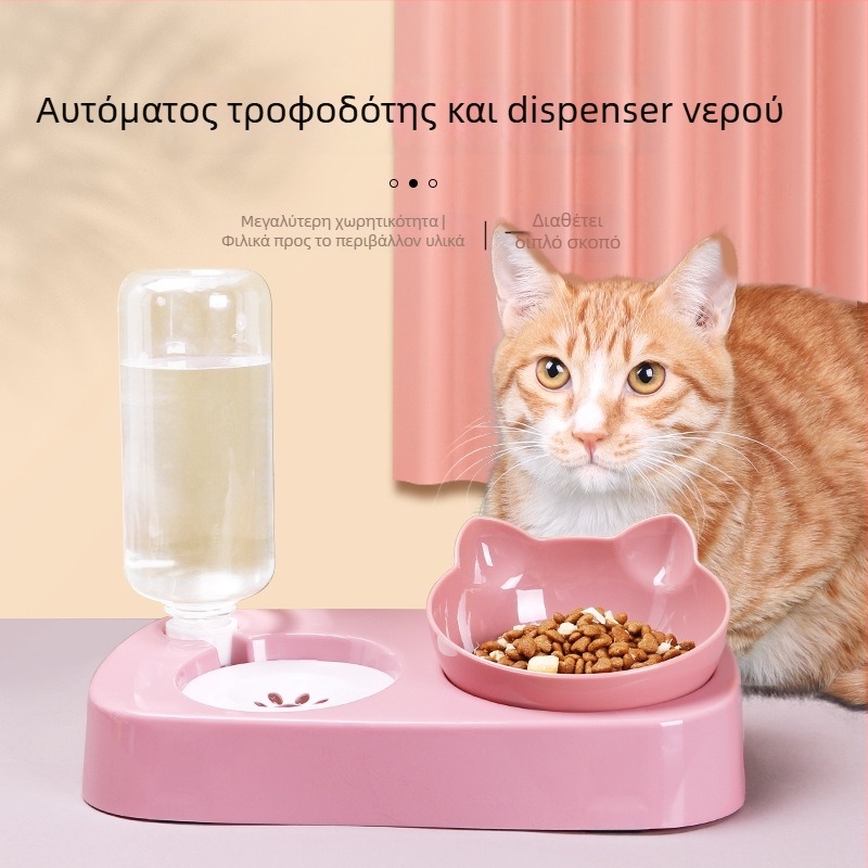 Σετ γάτας με διπλό μπολ και αυτόματη ταϊστρα