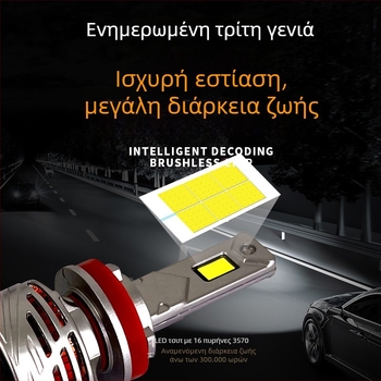Φανάρι LED αυτοκινήτου για H1/H3/H4/H7/H8/H9/H11/9005/9006/9012 - 65W, 12V, 5000-12000lm, IP68, 100000h