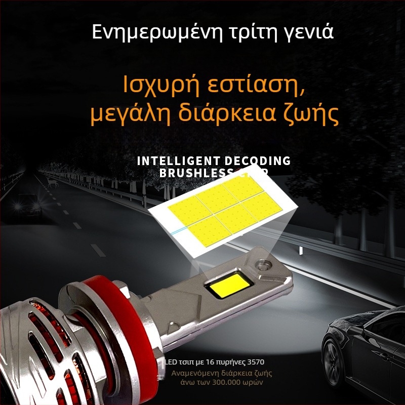 Φανάρι LED αυτοκινήτου για H1/H3/H4/H7/H8/H9/H11/9005/9006/9012 - 65W, 12V, 5000-12000lm, IP68, 100000h