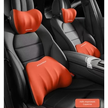 Μαξιλαράκι κεφαλής και οσφυϊκής στήριξης αυτοκινήτου – αφρός μνήμης, ύφασμα γαλακτερού μεταξιού, καθολική εφαρμογή