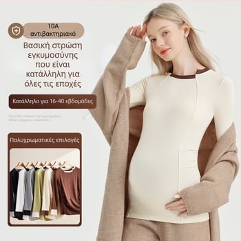 Τοπ εγκυμοσύνης με μακριά μανίκια, μονόχρωμο μοτίβο, ασύμμετρο γιακά, βαμβάκι 50–70%