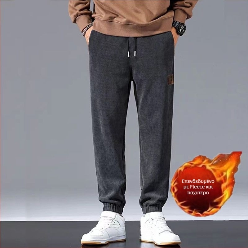 Ανδρικά παντελόνια με παχύτερη επένδυση φλίς και βελούδινο ύφασμα Cupro ινών, ίσια γραμμή, μήκος 9/10, μικροελαστικότητα