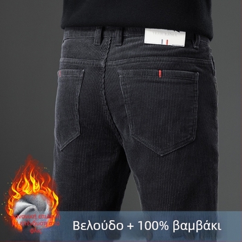 Corduroy ανδρικά παντελόνια με fleece επένδυση, ίσια γραμμή, μέση ζώνη, ριγέ μοτίβο, βαμβακερό ύφασμα, μοντέλο MZL6009, φθινόπωρο 2025