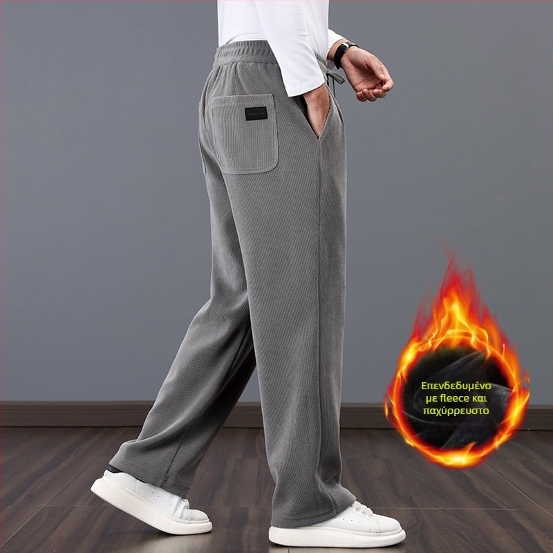 Ανδρικά παντελόνια φαρδιά γραμμή για φθινόπωρο-χειμώνα, chenille ύφασμα, με ζώνη, στυλ Χονγκ Κονγκ