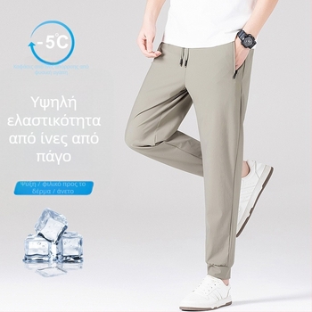 Ανδρικά παντελόνια Ice Silk - ευθεία κοπή, υψηλή μέση, για εφήβους, μακριά παντελόνια σε αστικό στυλ