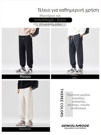 Ανδρικά παντελόνια φόρμας γυμναστικής, ίσια γραμμή, μεσαία μέση, μικροελαστικότητα, παχύ ύφασμα