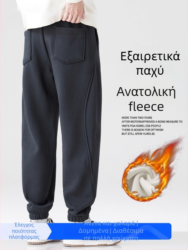 Ανδρικά παντελόνια φόρμας γυμναστικής, ίσια γραμμή, μεσαία μέση, μικροελαστικότητα, παχύ ύφασμα