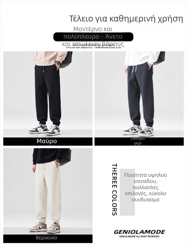 Ανδρικά παντελόνια φόρμας γυμναστικής, ίσια γραμμή, μεσαία μέση, μικροελαστικότητα, παχύ ύφασμα