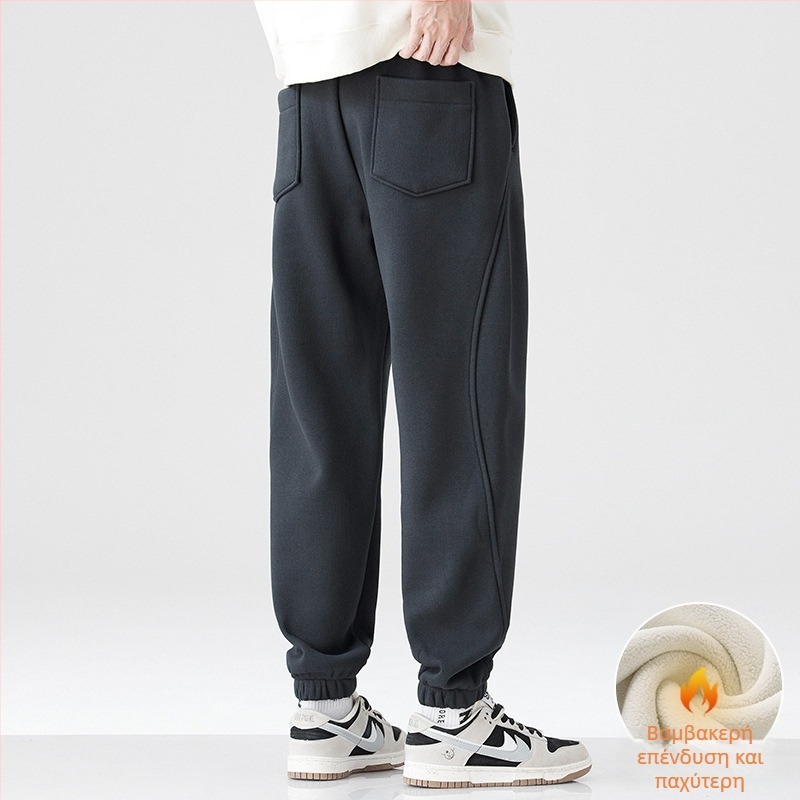 Ανδρικά παντελόνια φόρμας γυμναστικής, ίσια γραμμή, μεσαία μέση, μικροελαστικότητα, παχύ ύφασμα