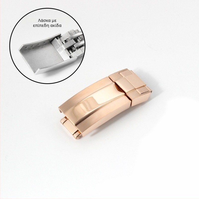 Ατσάλινη πτυσσόμενη αγκράφα για λουριά ρολογιών; Συμβατή με Rolex (Submariner, Daytona); HH-Buckle 00135, Huahang; καλοκαίρι 2024, Πρωτότυπος σχεδιασμός