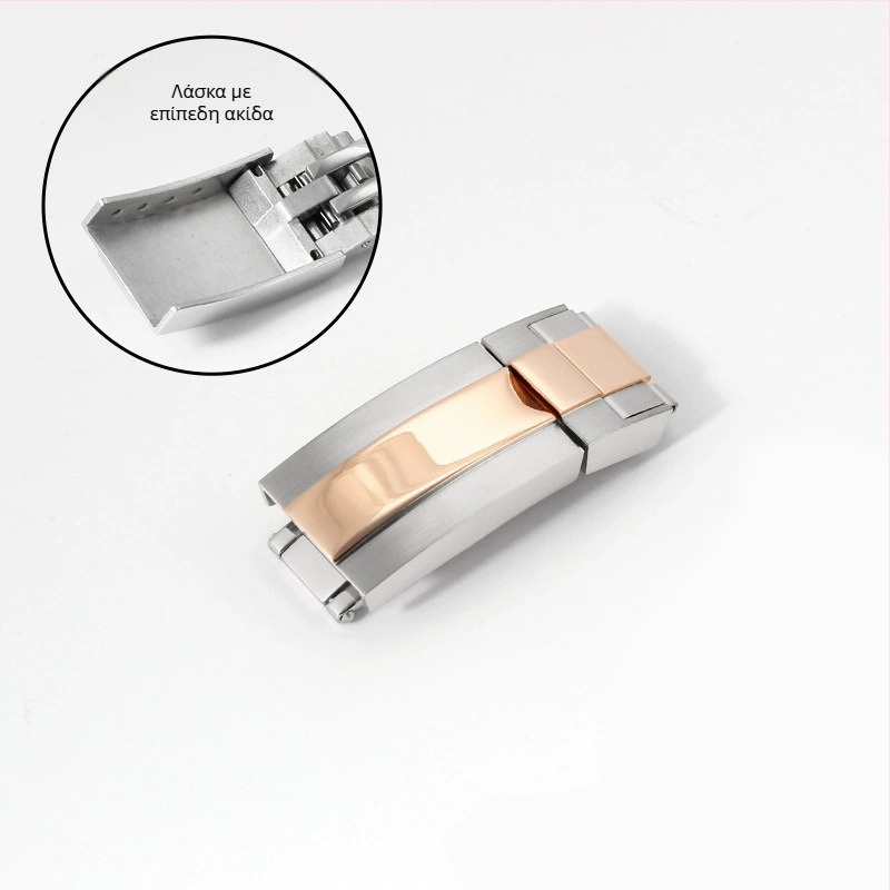 Ατσάλινη πτυσσόμενη αγκράφα για λουριά ρολογιών; Συμβατή με Rolex (Submariner, Daytona); HH-Buckle 00135, Huahang; καλοκαίρι 2024, Πρωτότυπος σχεδιασμός