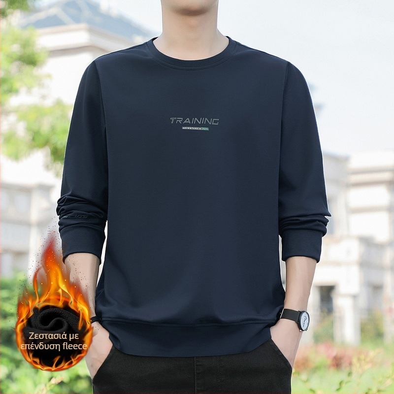 Ανδρικό φούτερ με στρογγυλή λαιμόκοψη, κορεατικού ύφους, ελαφρύ ύφασμα από 100% πολυεστέρα, ελεύθερη γραμμή