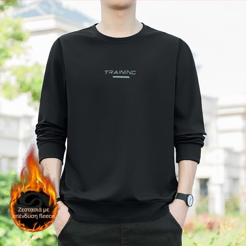 Ανδρικό φούτερ με στρογγυλή λαιμόκοψη, κορεατικού ύφους, ελαφρύ ύφασμα από 100% πολυεστέρα, ελεύθερη γραμμή