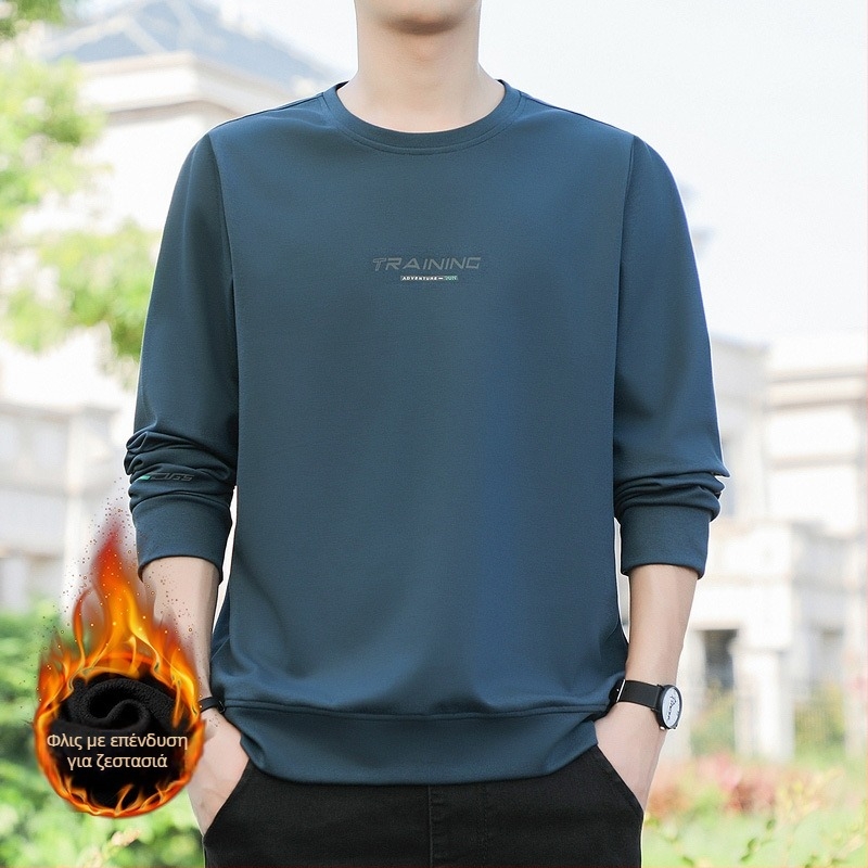 Ανδρικό φούτερ με στρογγυλή λαιμόκοψη, κορεατικού ύφους, ελαφρύ ύφασμα από 100% πολυεστέρα, ελεύθερη γραμμή