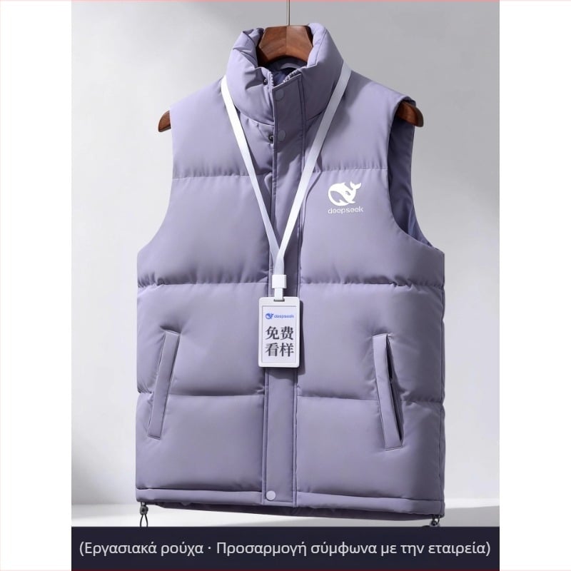 Ανδρικό χειμερινό corduroy γιλέκο εργασίας με σταθερό γιακά, διπλό κούμπωμα, ριγέ σχέδιο