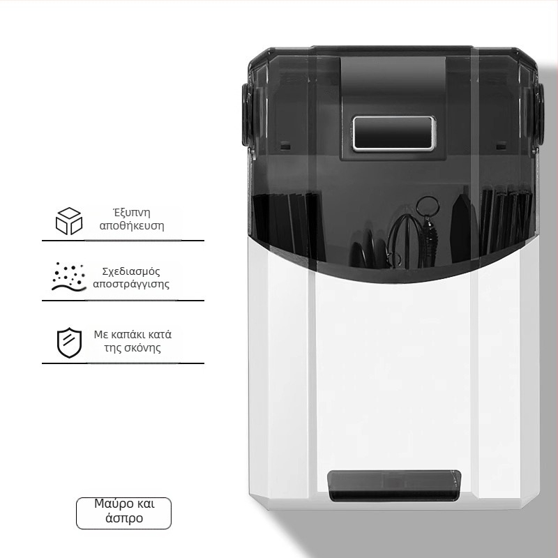 Τοίχο-εγκατεστημένος δοχείο αποστείρωσης για ξυλάκια φαγητού με θήκη στέγνωσης (Υλικό: PP; Εγκατάσταση: στον τοίχο; Λειτουργίες: αποστείρωση και στέγνωμα; Προστασία από σκόνη)