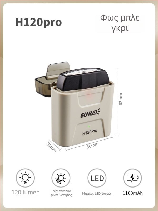 Shanlix LED κεφαλόφακος, επαναφορτιζόμενος με επαγωγικό διακόπτη, 40 g, 27 ώρες λειτουργίας, 100 lm, κατάλληλος για νυχτερινή αλιεία