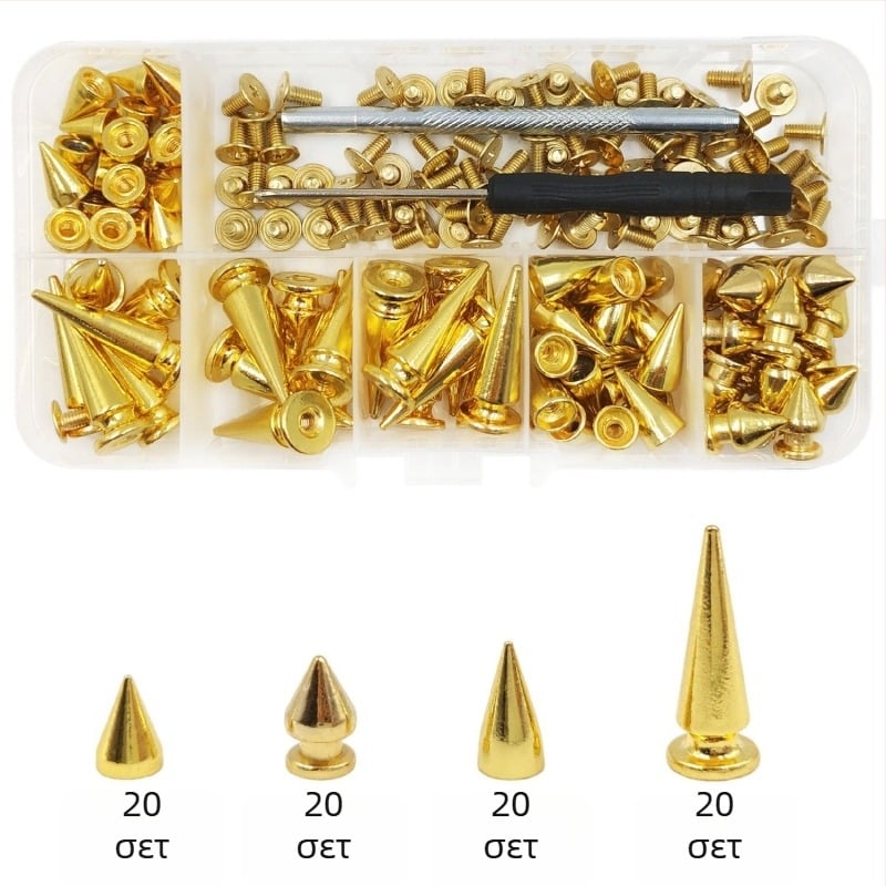 Μεταλλικά καρφιά για δερμάτινα είδη — κεφαλή σφαίρα, κωνικά, διακοσμητικά πανκ καρφιά για παλτά, παντελόνια, καπέλα, ζώνες και τσάντες (Huafei)