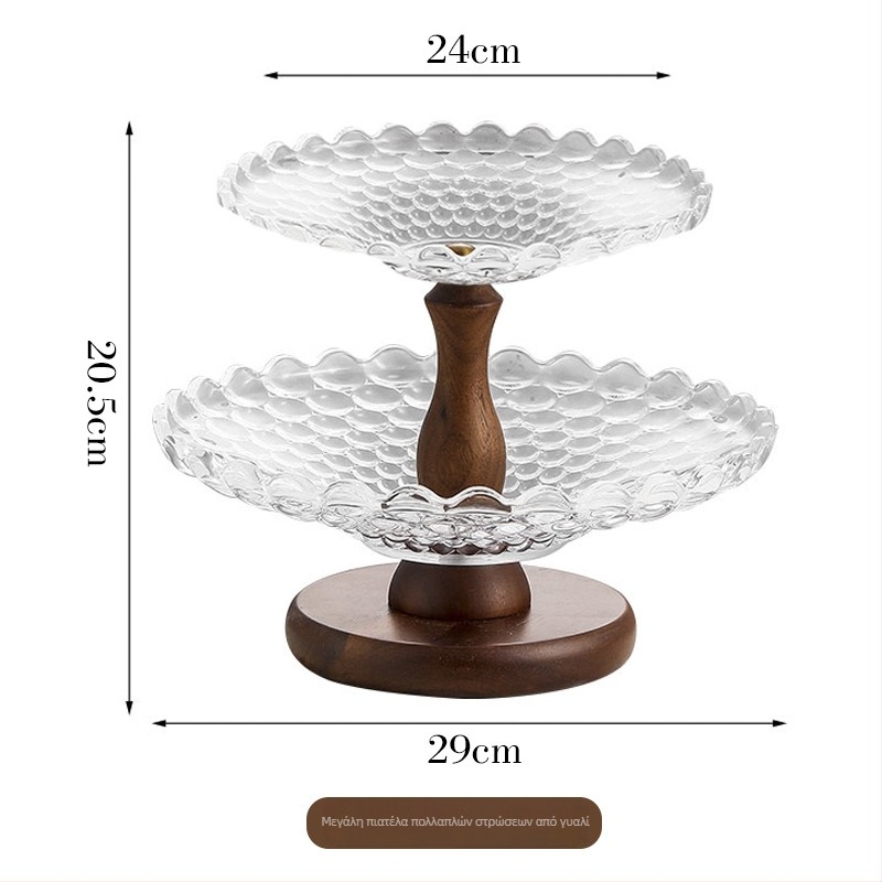 Διπλοεπίπεδη γυάλινη πιατέλα φρούτων, ρετρό και νοσταλγικό στυλ, μάρκα Qian, δώρο γενεθλίων, χριστουγεννιάτικο δώρο