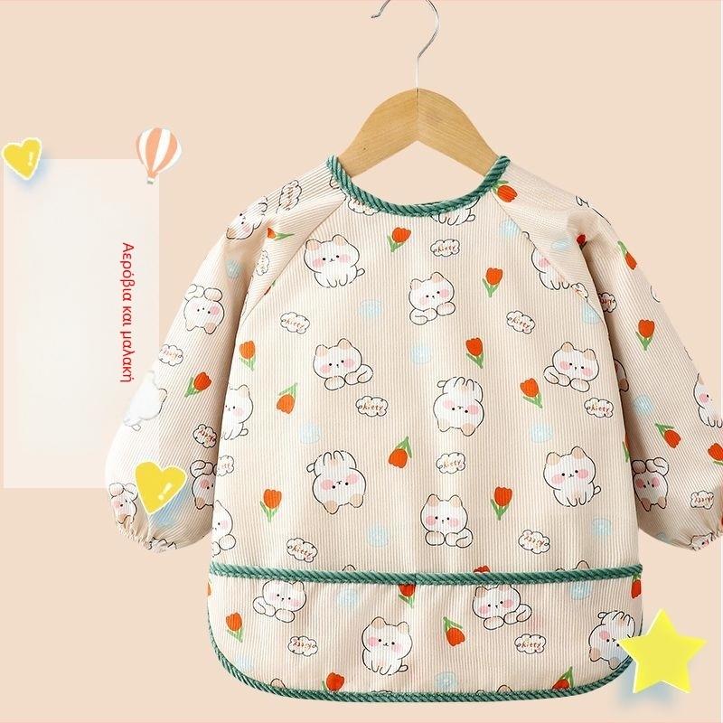 Unisex βρεφική ποδιά με μακριά μανίκια, μοτίβο καρτούν, αδιάβροχο ύφασμα corduroy, πολυεστερική ίνα