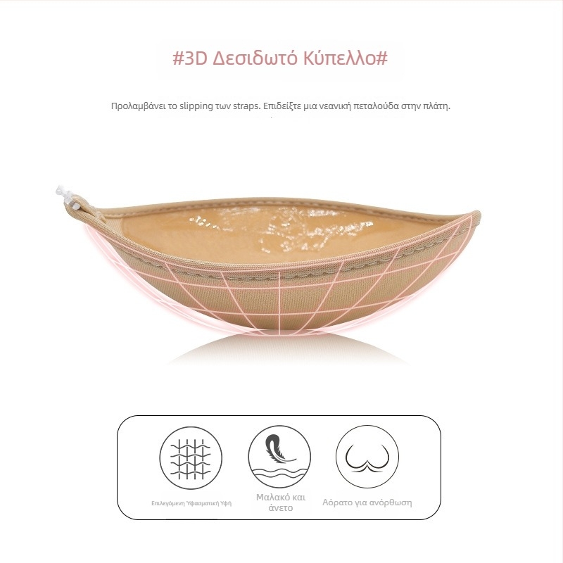 Ένα τεμάχιο χωρίς ιμάντες αυτοκόλλητο σιλικόνης για το στήθος, χωρίς πλάτη, γυαλιστερό αόρατο σουτιέν, 1/2 κύπελλο, λεπτό διαμορφωμένο κύπελλο