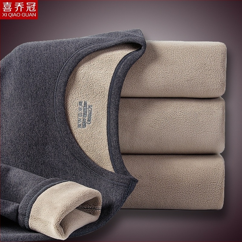 Ανδρικό θερμικό σετ εσωρούχων με φλίς επένδυση, παχιά διπλής στρώσης μπλούζα με λαιμόκοψη crew και μακριά παντελόνια, πολυεστέρας 90–95%