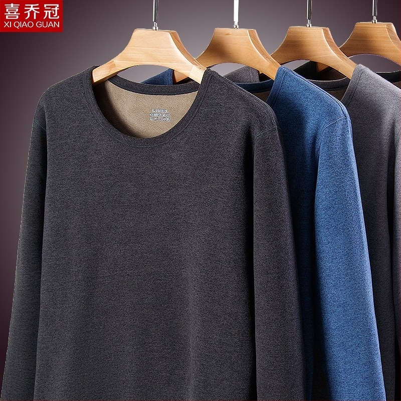 Ανδρικό θερμικό σετ εσωρούχων με φλίς επένδυση, παχιά διπλής στρώσης μπλούζα με λαιμόκοψη crew και μακριά παντελόνια, πολυεστέρας 90–95%