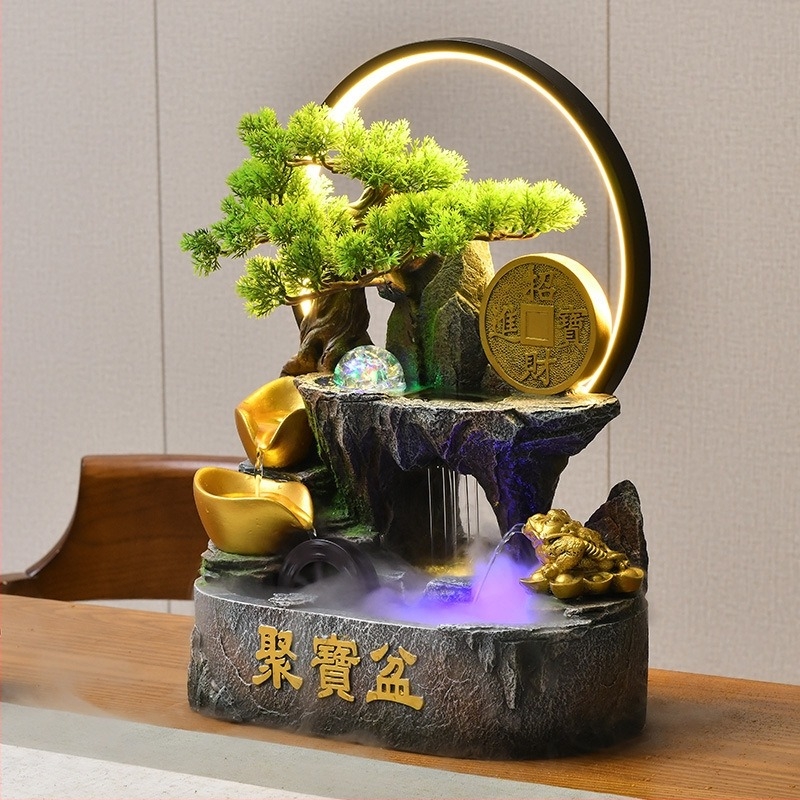 Επιτραπέζιο διακοσμητικό με κέρας αφθονίας και κυκλοφορούσα νερό, ρητίνη, νέος κινεζικός στυλ, παραμετροποίηση διαθέσιμη