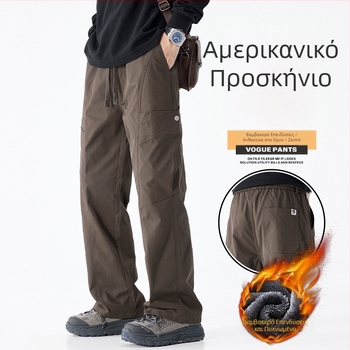 Casual εργατικά παντελόνια, φλις επενδυμένα, χειμερινά, ίσια γραμμή, κορεατικό στυλ, 100% πολυεστέρας