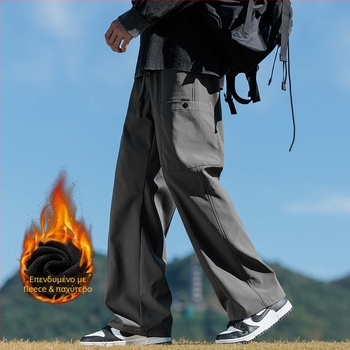 Ανδρικά cargo παντελόνια με επένδυση φλίς, ίσια γραμμή, μέση μεσαία, νεανικό στυλ