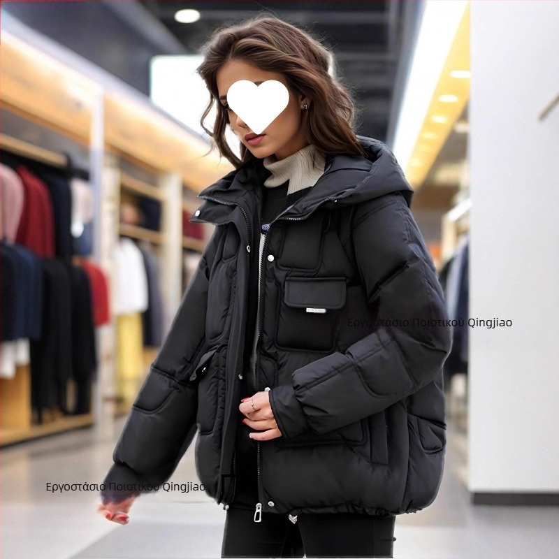 Γυναικείο μπουφάν με κουκούλα, επένδυση πουπουλένιο-βαμβακερή, παχύ, φερμουάρ, τσέπες