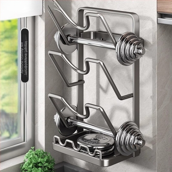 Επιτοίχιος Οργανωτής Κουζίνας για Καπάκια Κατσαρόλας και Σανίδες Κοπής, Χωρίς Διάτρηση, Ανθρακούχος Χάλυβας