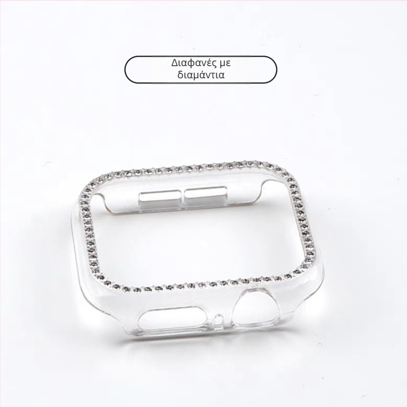 Apple Watch S10 σειρά — πλήρες προστατευτικό κάλυμμα με tempered φιλμ οθόνης, διαμαντό ένθετο, PC υλικό, 360° προστασία