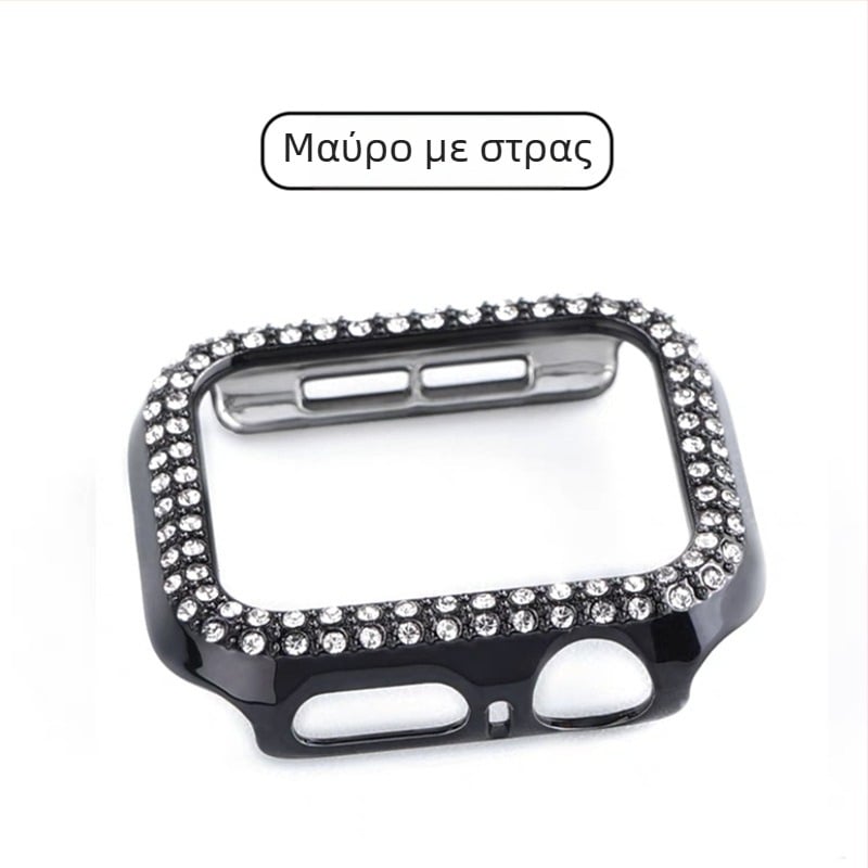 Apple Watch S10 σειρά — πλήρες προστατευτικό κάλυμμα με tempered φιλμ οθόνης, διαμαντό ένθετο, PC υλικό, 360° προστασία