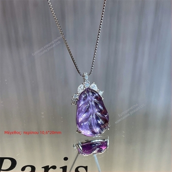 Μενταγιόν με αμέθυστο κρύσταλλο και συνθετικά ζιργκόν, σε ασήμι 925 – απλός σχεδιασμός