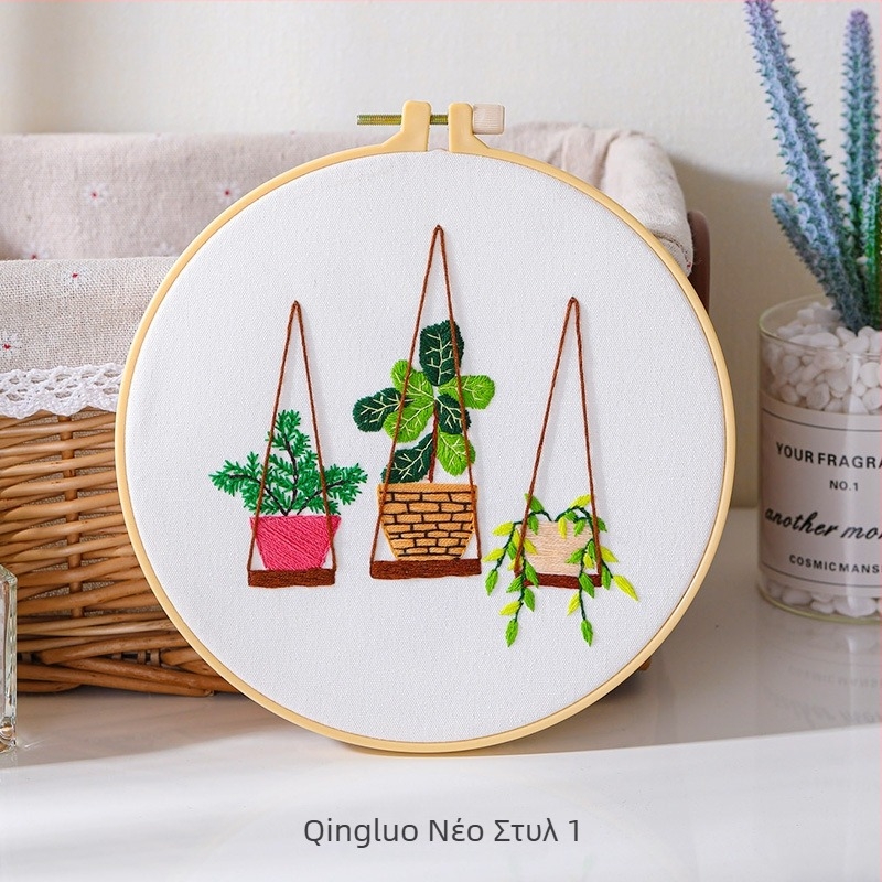 Σετ υλών DIY κεντήματος με φυτικά σχέδια, ευρωπαϊκού στυλ, κρεμαστό καλάθι με κάκτους και φυτά