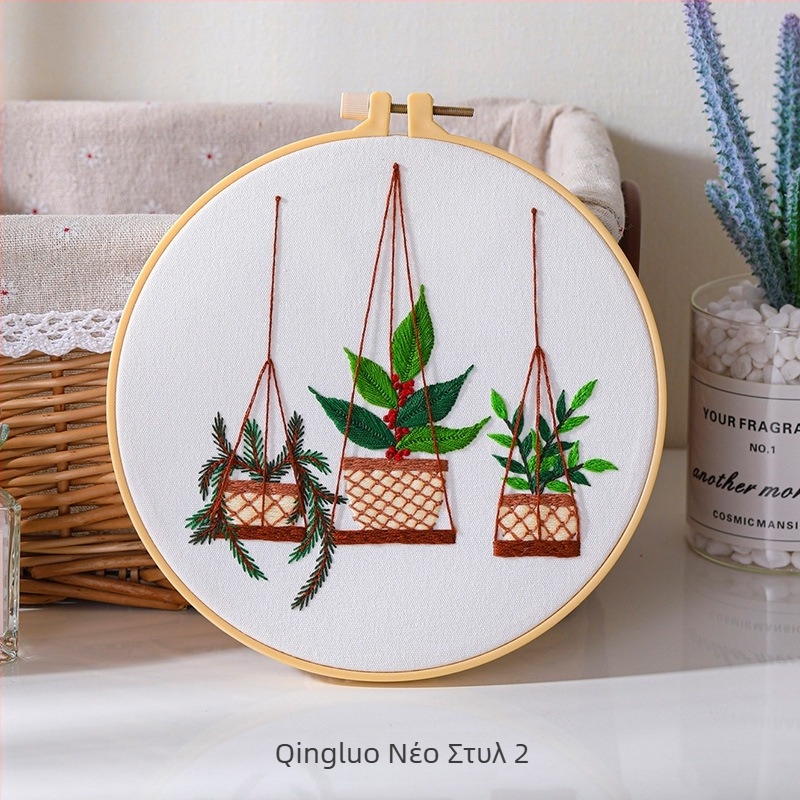 Σετ υλών DIY κεντήματος με φυτικά σχέδια, ευρωπαϊκού στυλ, κρεμαστό καλάθι με κάκτους και φυτά