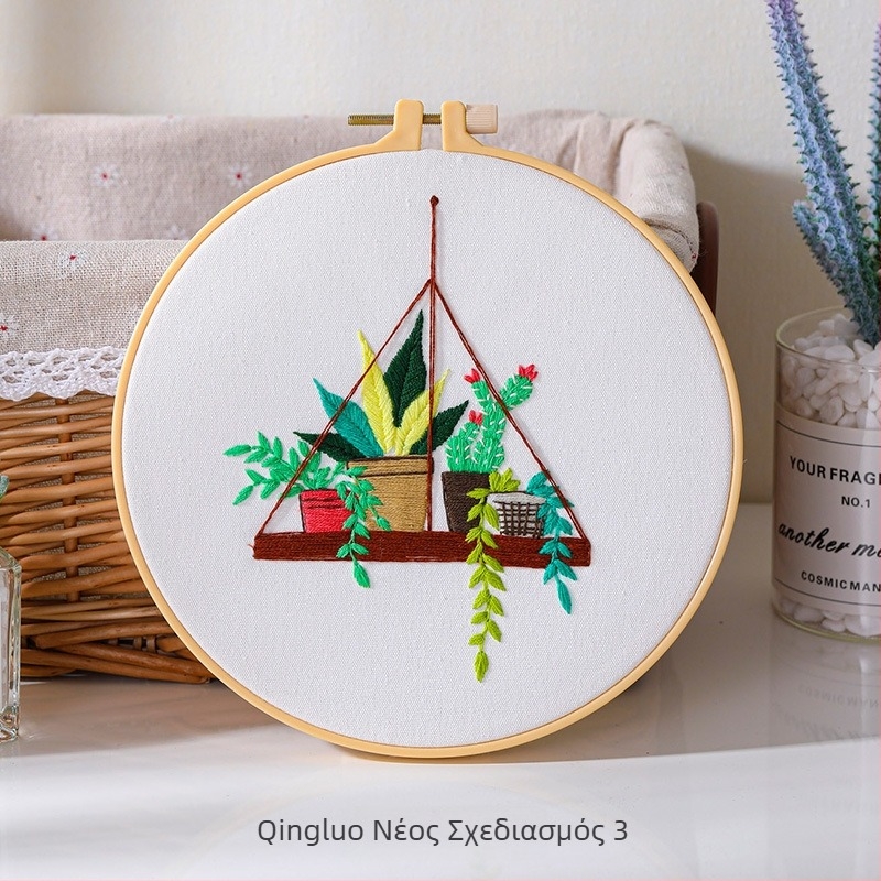 Σετ υλών DIY κεντήματος με φυτικά σχέδια, ευρωπαϊκού στυλ, κρεμαστό καλάθι με κάκτους και φυτά
