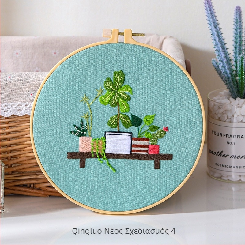 Σετ υλών DIY κεντήματος με φυτικά σχέδια, ευρωπαϊκού στυλ, κρεμαστό καλάθι με κάκτους και φυτά