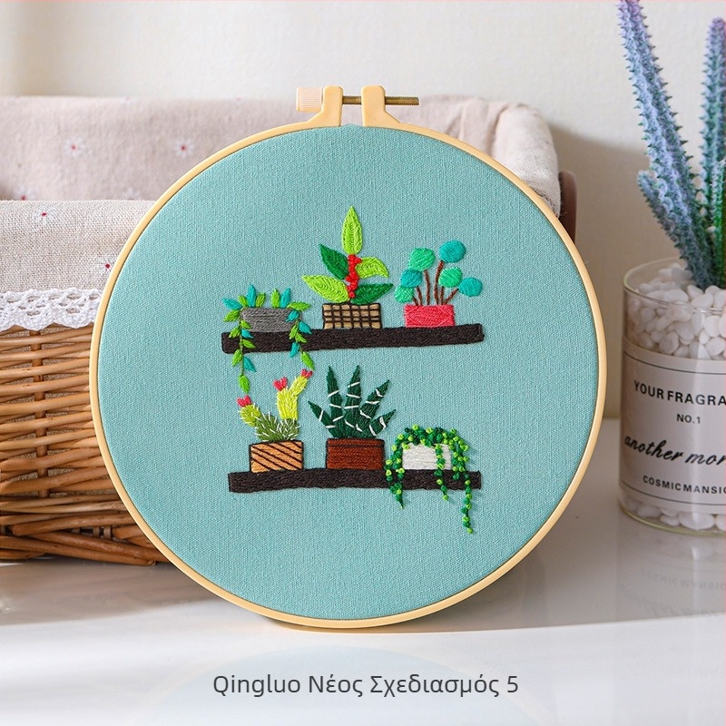 Σετ υλών DIY κεντήματος με φυτικά σχέδια, ευρωπαϊκού στυλ, κρεμαστό καλάθι με κάκτους και φυτά